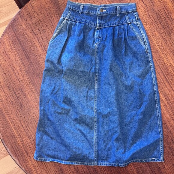 Vintage Lee Denim Pleated Midi Skirt - Picture 1 of 11